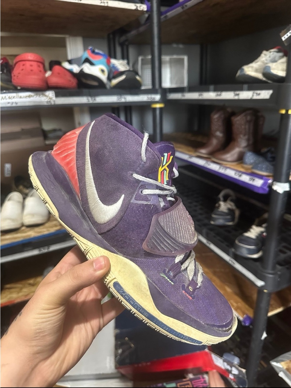 Nike Purple and Red Kyrie Signature Basketball Shoe